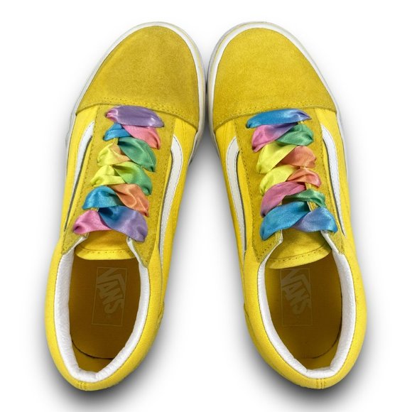 Vans Old Skool Rainbow Lace Sneaker 508357 Suede Canvas Yellow Youth 4 Women 5.5 - Picture 7 of 9